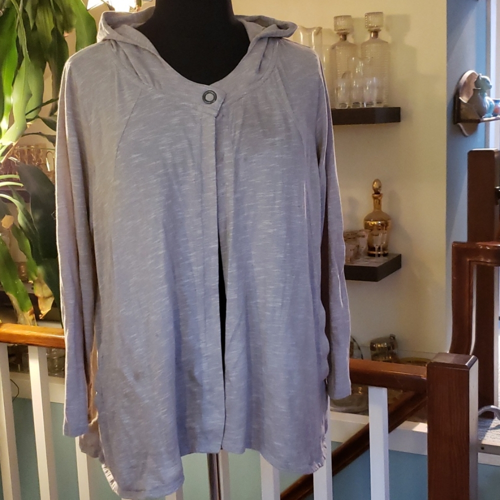 Indigo Womens Wheat-Colored Cotton Single Button Hooded Cardigan